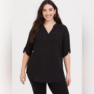 Torrid Harper Georgette Pullover 3/4 Sleeve Blouse in Black Size 00X